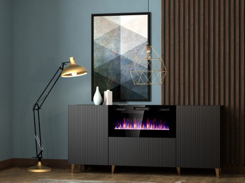 Komoda PAFOS z kominkiem elektrycznym 180x42x82 czarny mat Komoda PAFOS z kominkiem elektrycznym 180x42x82 czarny mat