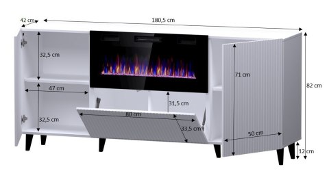Komoda PAFOS z kominkiem elektrycznym 180x42x82 czarny mat Komoda PAFOS z kominkiem elektrycznym 180x42x82 czarny mat