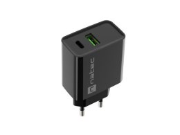 NATEC NATEC ŁADOWARKA SIECIOWA RIBERA USB-A + USB-C 20W POWER DELIVERY CZARNA NUC-2062