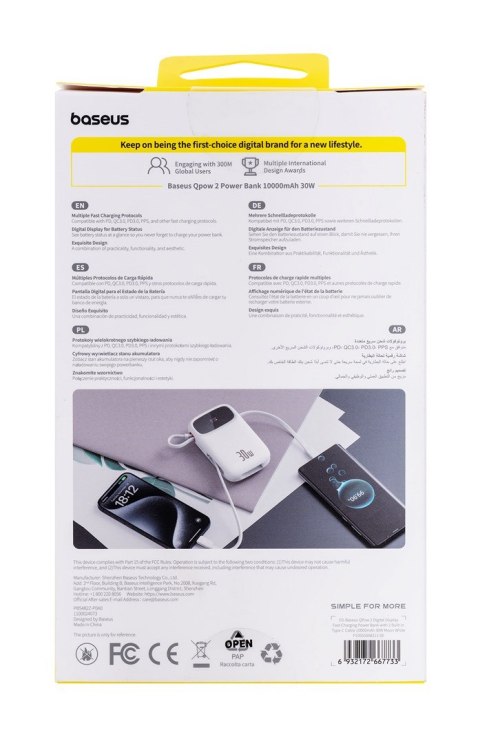 Powerbank Baseus QPow 2 10000mAh 30W 2xUSB-C (biały) Powerbank Baseus QPow 2 10000mAh 30W 2xUSB-C (biały)