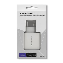 Qoltec QOLTEC ŁADOWARKA SIECIOWA 45W | 5-20V | 2.4-3A | USB TYP C PD | USB | BIAŁA