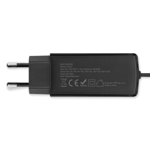 QOLTEC ŁADOWARKA SIECIOWA 90W GAN | 5-20V | 3-4.5A | USB-C 3.1 QOLTEC ŁADOWARKA SIECIOWA 90W GAN | 5-20V | 3-4.5A | USB-C 3.1