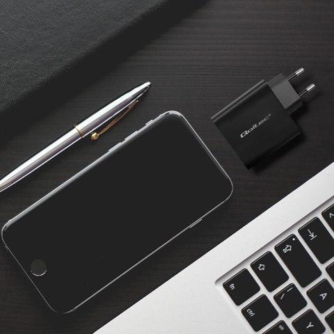 QOLTEC ŁADOWARKA SUPER QUICK PD | 1XUSB-C | 1XUSB | 65W | 5-20V | 1.5-3.25A | CZARNA QOLTEC ŁADOWARKA SUPER QUICK PD | 1XUSB-C | 1XUSB | 65W | 5-20V | 1.5-3.25A | CZARNA