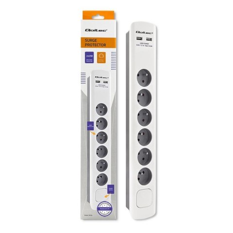 QOLTEC LISTWA ZASILAJĄCA ANTYPRZEPIĘCIOWA | 6 GNIAZD | 2 X USB | 1.8M | BIAŁO-SZARA QOLTEC LISTWA ZASILAJĄCA ANTYPRZEPIĘCIOWA | 6 GNIAZD | 2 X USB | 1.8M | BIAŁO-SZARA