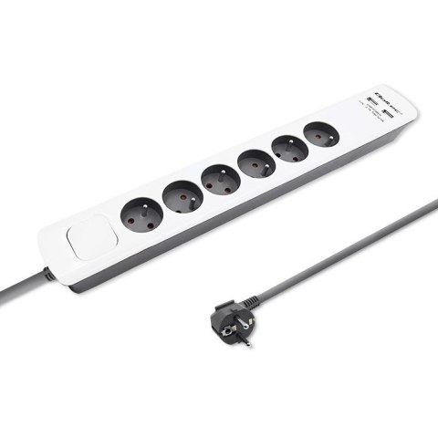 QOLTEC LISTWA ZASILAJĄCA ANTYPRZEPIĘCIOWA | 6 GNIAZD | 2 X USB | 1.8M | BIAŁO-SZARA QOLTEC LISTWA ZASILAJĄCA ANTYPRZEPIĘCIOWA | 6 GNIAZD | 2 X USB | 1.8M | BIAŁO-SZARA