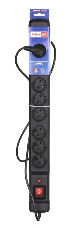 Listwa przeciwprzepięciowa Activejet COMBO 9gn/3m/cz (10A; 2300W) 3m; kolor czarny Listwa przeciwprzepięciowa Activejet COMBO 9gn/3m/cz (10A; 2300W) 3m; kolor czarny