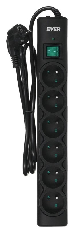 Ever Listwa przeciwprzepięciowa Ever OPTIMA 1,5m (6 x UTE; 10 A; kolor czarny) (T/LZ08-OPT015/0000)