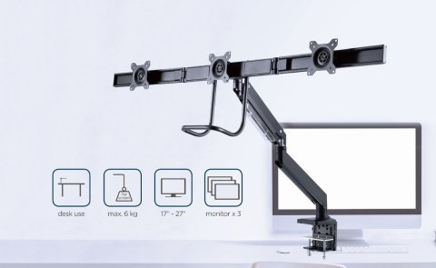 GEMBIRD BIURKOWE REGULOWANE RAMIĘ/UCHWYT NA 3 MONITORY 17-27, VESA 100X100MM, DO 6 KG GEMBIRD BIURKOWE REGULOWANE RAMIĘ/UCHWYT NA 3 MONITORY 17-27, VESA 100X100MM, DO 6 KG