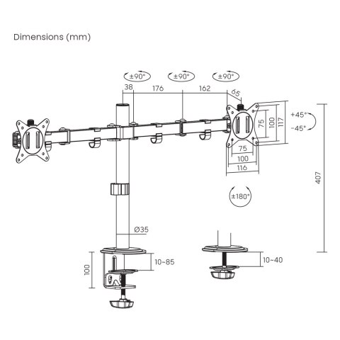 MACLEAN UCHWYT BIURKOWY NA 2 MONITORY MC-754N MACLEAN UCHWYT BIURKOWY NA 2 MONITORY MC-754N