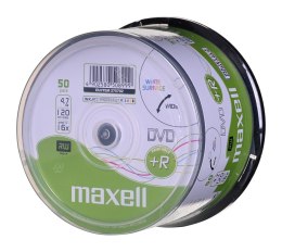 Maxell MAXELL Płyta DVD+R 4,7GB, 50 szt. w opakowaniu cake (szpindel). Prędkość zapisu 16X, 120 min. Płyty do nadruku atramentowego. Pr