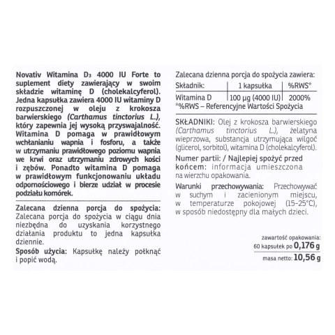 Novativ Witamina D3 Forte 4000 IU Forte 60 kaps. Novativ Witamina D3 Forte 4000 IU Forte 60 kaps.