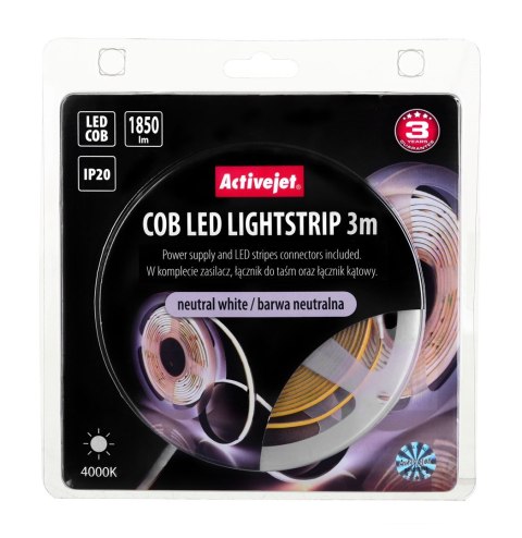 Taśma LED COB 3m z zasilaczem barwa neutralna IP20 Taśma LED COB 3m z zasilaczem barwa neutralna IP20
