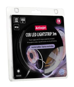 Activejet Taśma LED COB 3m z zasilaczem barwa neutralna IP20