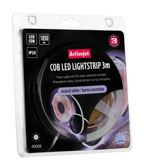 Taśma LED COB 3m z zasilaczem barwa neutralna IP20 Taśma LED COB 3m z zasilaczem barwa neutralna IP20