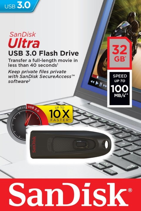Pendrive SanDisk Cruzer Ultra SDCZ48-032G-U46 (32GB; USB 3.0; kolor czarny) Pendrive SanDisk Cruzer Ultra SDCZ48-032G-U46 (32GB; USB 3.0; kolor czarny)