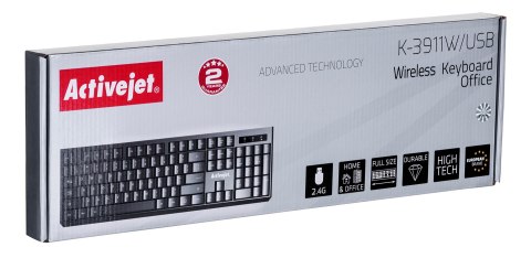 Activejet K-3911W Klawiatura bezprzewodowa, zasilanie baterią 1x 1,5V AAA, czarna Activejet K-3911W Klawiatura bezprzewodowa, zasilanie baterią 1x 1,5V AAA, czarna