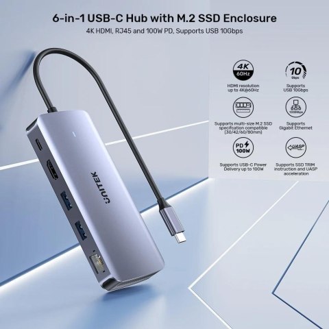 UNITEK AKTYWNY HUB USB-C 10GBPS,M.2,HDMI, PD 100W UNITEK AKTYWNY HUB USB-C 10GBPS,M.2,HDMI, PD 100W