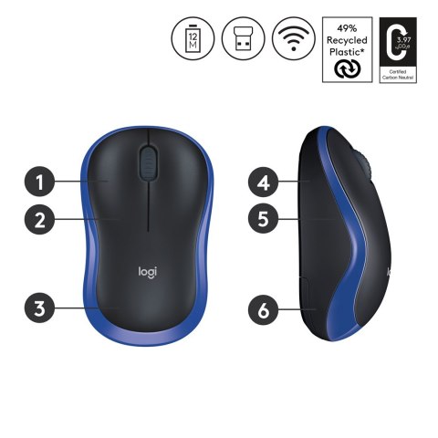 Mysz Logitech M185 910-002239 (optyczna; 1000 DPI; kolor niebieski) Mysz Logitech M185 910-002239 (optyczna; 1000 DPI; kolor niebieski)
