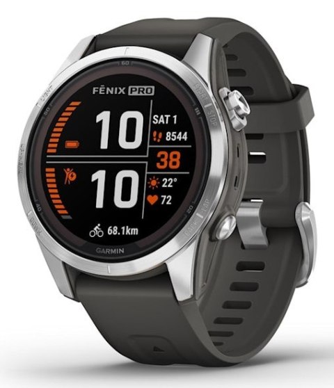 Zegarek sportowy Garmin Fenix 7S Pro Solar Silver SS Grapphite Zegarek sportowy Garmin Fenix 7S Pro Solar Silver SS Grapphite