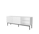 Cama MEBLE Szafka RTV ABETO na czarnym stelażu ze stali 150x42x60 biały/biały połysk