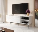 Cama MEBLE Szafka RTV ABETO na czarnym stelażu ze stali 150x42x60 biały/biały połysk