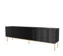 Cama MEBLE Szafka RTV ABETO na złotym stelażu ze stali 200x42x60 czarny/czarny połysk