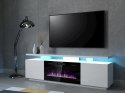 Cama MEBLE Szafka RTV EVA z kominkiem elektrycznym 180x40x52 biały/biały połysk