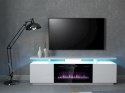 Cama MEBLE Szafka RTV EVA z kominkiem elektrycznym 180x40x52 biały/biały połysk