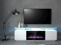 Cama MEBLE Szafka RTV EVA z kominkiem elektrycznym 180x40x52 biały/biały połysk
