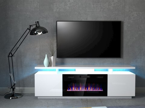 Szafka RTV EVA z kominkiem elektrycznym 180x40x52 biały/biały połysk Szafka RTV EVA z kominkiem elektrycznym 180x40x52 biały/biały połysk