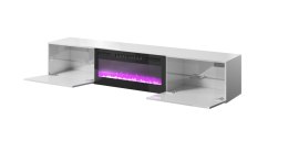 Cama MEBLE Szafka RTV SLIDE 200K z kominkiem elektrycznym 200x40xH37 cała w białym połysku
