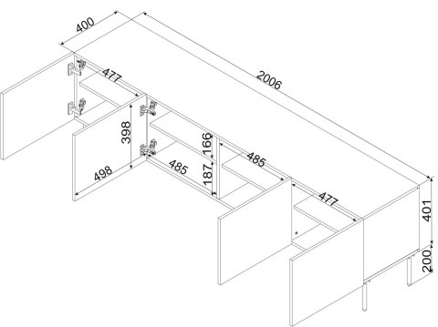 Szafka RTV 4D PALAZZO BIS 201x40x60 czarny mat Szafka RTV 4D PALAZZO BIS 201x40x60 czarny mat