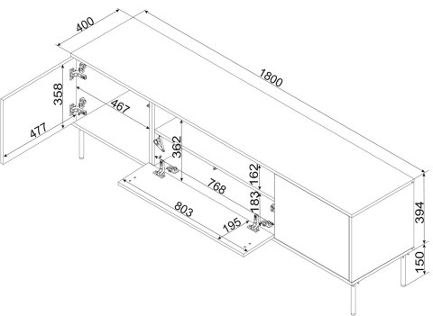 Szafka RTV EF TRESSE 180x40x54,5 zieleń mat Szafka RTV EF TRESSE 180x40x54,5 zieleń mat