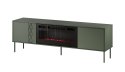 Cama MEBLE Szafka RTV EF + kominek czarny TRESSE 180x40x54,5 zieleń mat