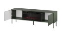 Cama MEBLE Szafka RTV EF + kominek czarny TRESSE 180x40x54,5 zieleń mat