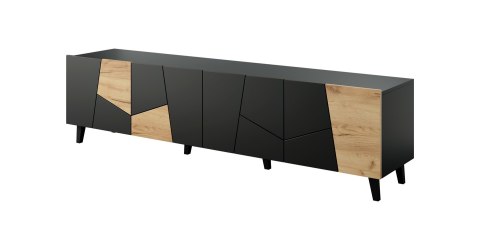 Szafka RTV ETNA 200x42x52 czarny mat + dąb craft Szafka RTV ETNA 200x42x52 czarny mat + dąb craft