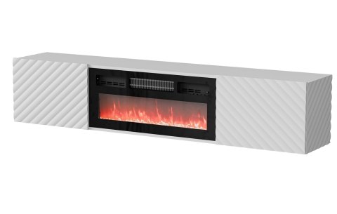 Szafka RTV LARA 183x35x37 biały mat + czarny kominek Szafka RTV LARA 183x35x37 biały mat + czarny kominek