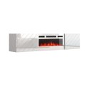 Cama MEBLE Szafka RTV LUXE 182,6x34,5x37,5 biały/biały połysk + biały kominek