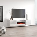 Cama MEBLE Szafka RTV LUXE 182,6x34,5x37,5 biały/biały połysk + biały kominek