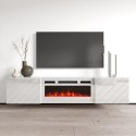Cama MEBLE Szafka RTV LUXE 182,6x34,5x37,5 biały/biały połysk + biały kominek