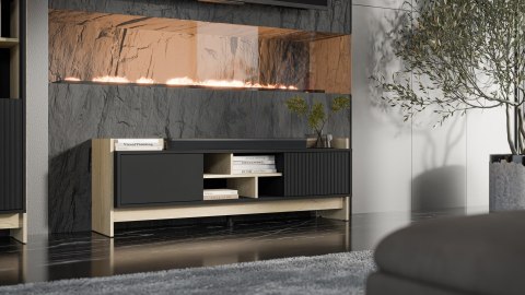 Szafka RTV PORTO 2D 150x38x50 dąb/czarny Szafka RTV PORTO 2D 150x38x50 dąb/czarny