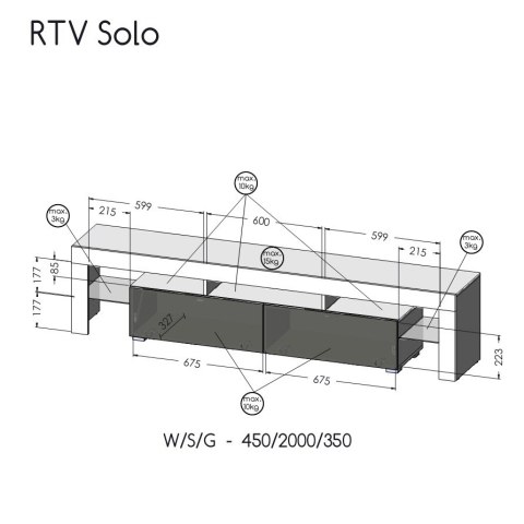 Szafka RTV SOLO 200x45x36 czarny/biały połysk Szafka RTV SOLO 200x45x36 czarny/biały połysk