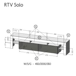 Cama MEBLE Szafka RTV SOLO 200x45x36 czarny/szary połysk