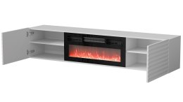 Cama MEBLE Szafka RTV TULA 183x35x37 biały mat + czarny kominek