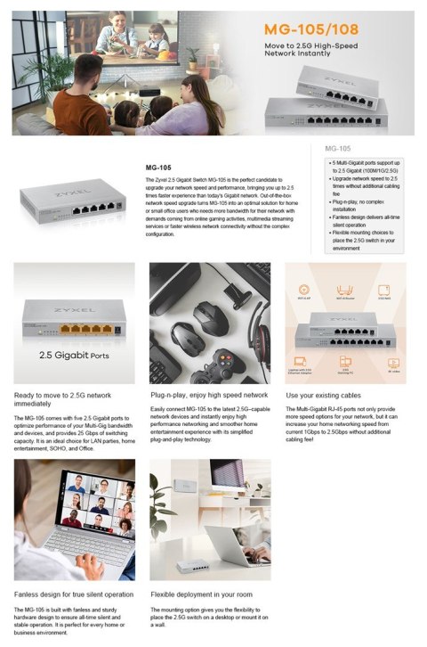 Switch Zyxel MG-105 5p Unmanaged Multigigabit Switch Zyxel MG-105 5p Unmanaged Multigigabit