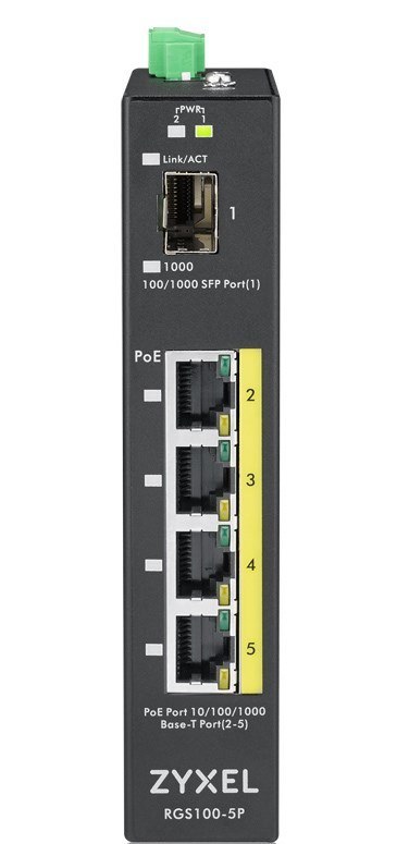Switch Zyxel RGS100-5P PoE (PoE+: 4;) 120W Unmanaged Gigabit Rugged Switch Zyxel RGS100-5P PoE (PoE+: 4;) 120W Unmanaged Gigabit Rugged
