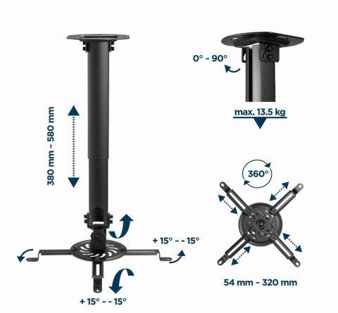 GEMBIRD REGULOWANY UCHWYT SUFITOWY DO PROJEKTORA / RZUTNIKA OBCIĄŻENIE DO 13KG GEMBIRD REGULOWANY UCHWYT SUFITOWY DO PROJEKTORA / RZUTNIKA OBCIĄŻENIE DO 13KG