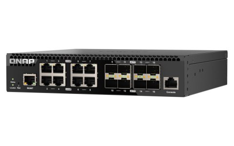 Qnap QSW-M3216R-8S8T, 8x 10GbE, 8x 10GbE SFP+, half-rackmount design, managed switch