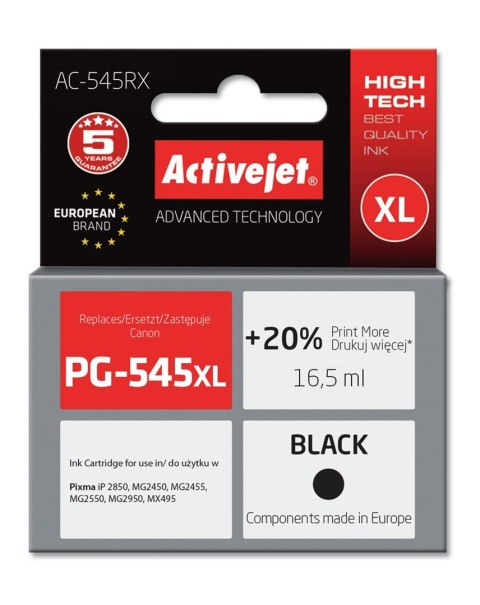 Activejet AC-545RX Tusz (zamiennik Canon PG-545XL; Premium; 16,5 ml; 400 stron, czarny) Activejet AC-545RX Tusz (zamiennik Canon PG-545XL; Premium; 16,5 ml; 400 stron, czarny)