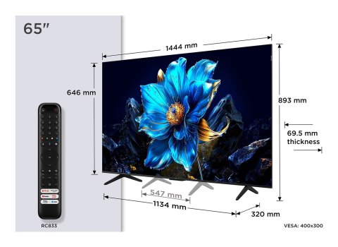 Telewizor TCL 65P7K QLED 65'' 4K Ultra HD Google TV Dolby Atmos DVB-T2 Metaliczny Telewizor TCL 65P7K QLED 65'' 4K Ultra HD Google TV Dolby Atmos DVB-T2 Metaliczny
